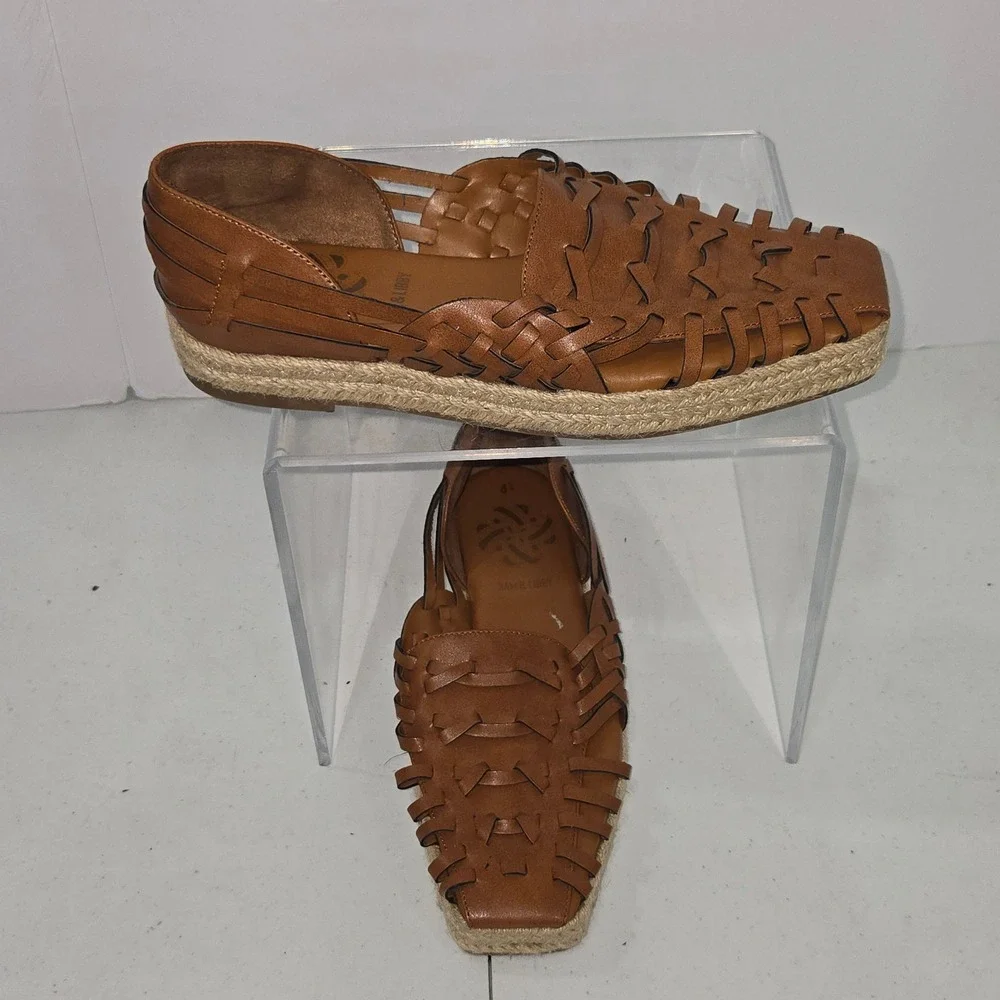 Sam & Libby Womens Woven Huarache Espadrille Flats Brown Square Toe 8.5